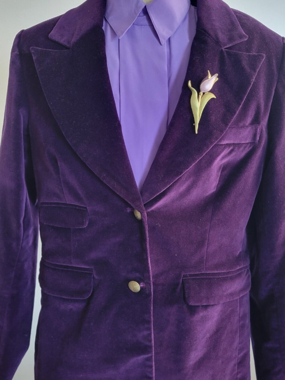 DG2 by Diane Gilman Stretch Velvet Blazer Jacket | Women's Medium | Royal Purple - Picture 3 of 16